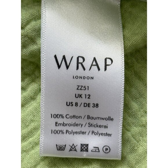 Wrap London Top Gauze Cotton Green Embroidered Button-Up Womens Size 8 - Picture 7 of 8